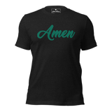 Black Amen Corner T-shirt with Green Lettering