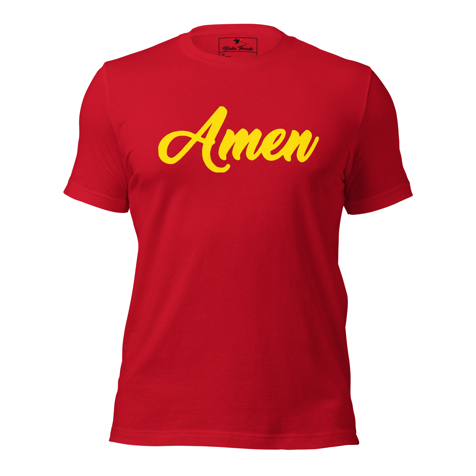 Red Amen Corner T-shirt with Yellow Lettering