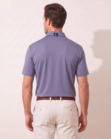 Lavender Legends polo on model — back view