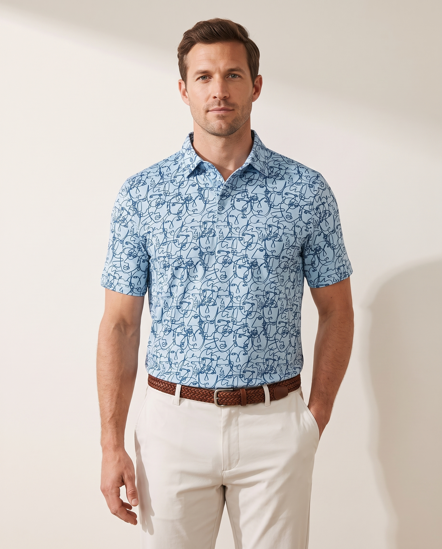 All Eyes On Me polo on model — front view