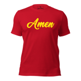 Red Amen Corner T-shirt with Yellow Lettering